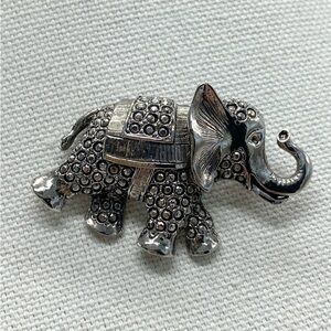 Vintage Silver Marcasite Elephant Brooch Trunk Up Lucky